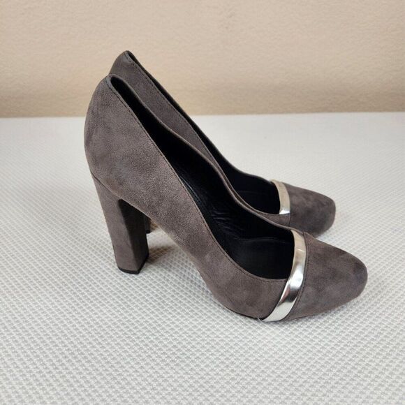 Furla Gray Suede Pumps Shoes Heels Silver Accent Size EU 39 US 8 - Picture 5 of 8